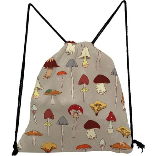 Mushroom Group Printed Drawstring Bags Brown Backpack Unisex Fashion Shoe Bag to School Large Capacity Storage Bag Travel Bag