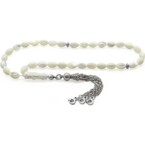 Tesbihane Tarnish Metal the Moon the stars Tassels Barley Cut Mother Of Pearl Natural Stone Rosary
