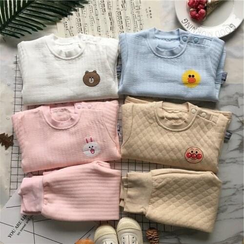 Tonytaobaby Winter New Boys and Girls Baby Pure Cotton Childrens Home Wear Pajamas Set Thickened