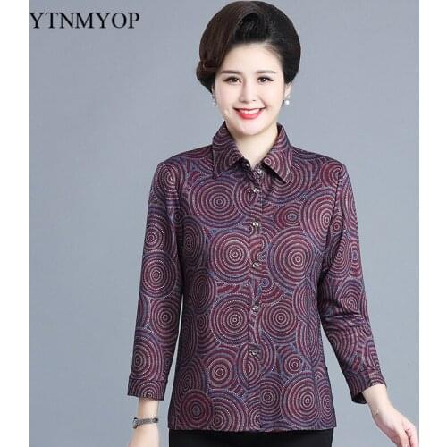 Spring/Autumn Women Blouse 5XL Plus Size Lady Shirt High Quality Print Mother Blouse Turn-down Collar Long Sleeve Tops YTNMYOP