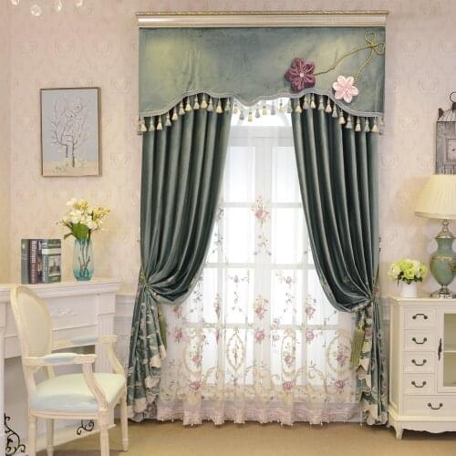 Green Floral Embroidered Curtains for Living Room Baroque European Luxury Chenille Voile Lace Patio Sliding Door Gauze