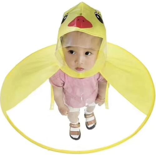 Yellow Duck Kids Raincoat UFO Cap Umbrella Automatic Folding Umbrella Children Hat Creative Raincoat Gift Student Woman Rain Hat