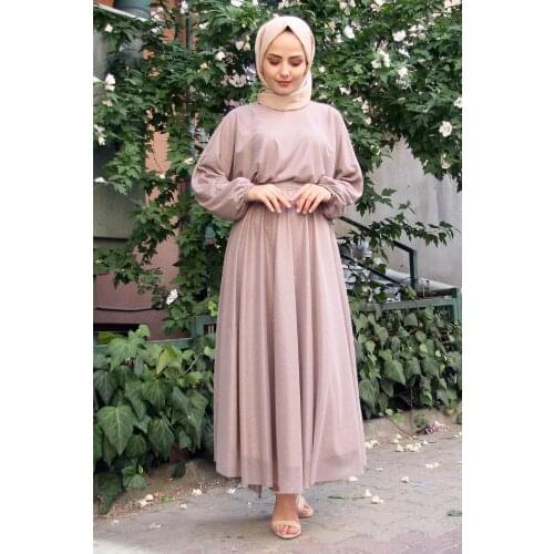 Girdle Detail Silvery Hijab Women 'S Evening Dress Kaftan Abaya Dubai Turkey Muslim Fashion Islamic Clothing Women African