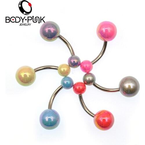 BODY PUNK 1Set Acrylic Double Ball Navel Ring Stainless Steel Piercing Belly Button Rings Body Fashion Jewelry Style Women