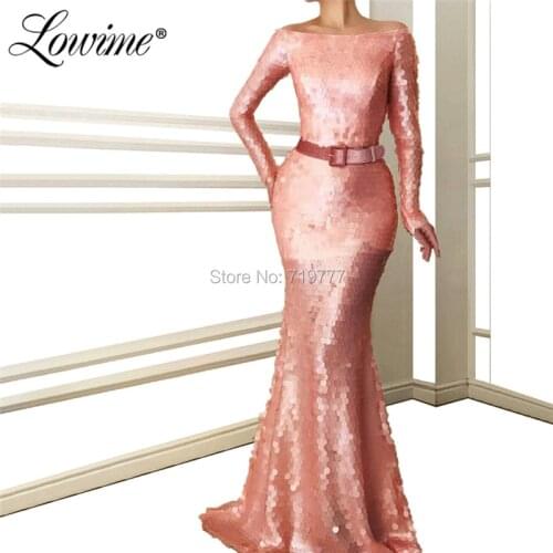 Slim Mermaid Robe De Soiree Long Sleeves Boat Neck Evening Dress Arabic Dubai Gowns African Aibye Turkish Women Party Dress