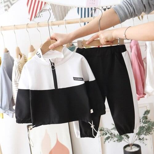 ZWF258 Spring Autumn Children Boy Girls Clothes Suit Solid Jacket Pants 2Pcs/sets Toddler Active Cotton Clothing Kids Tracksuits