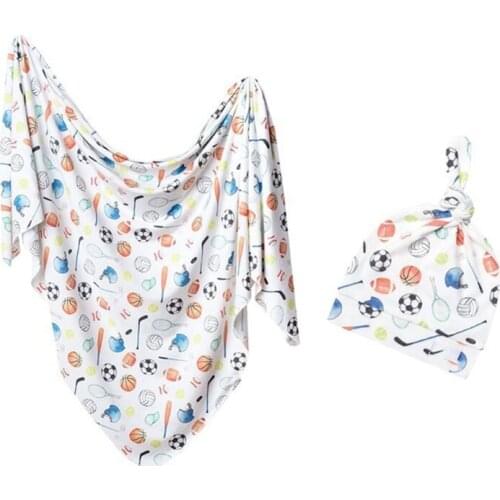 2 Pcs Baby Blanket + Hat Set Swaddle Wrap Newborn Infant Muslin Floral Cotton Towel Sleeping Bag