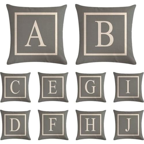 45x45cm Cushion Cover Grey 26 English Alphabet Throw Pillowcase Single-sided Printing Pillowcase For Hotel Coffee Home Decor