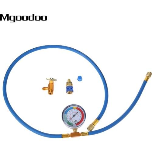 59" 1.5m R134a Refrigerant Charging Hose Pressure Gauge Recharge Measuring Tool AC Refrigerant Can Opener Quick Coupler 1/2 ACME