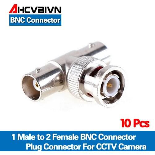AHCVBIVN 10Pcs/lot Coaxial T Connector 1 Male to 2 Female Coupler 3 Way BNC Connector For CCTV Camera