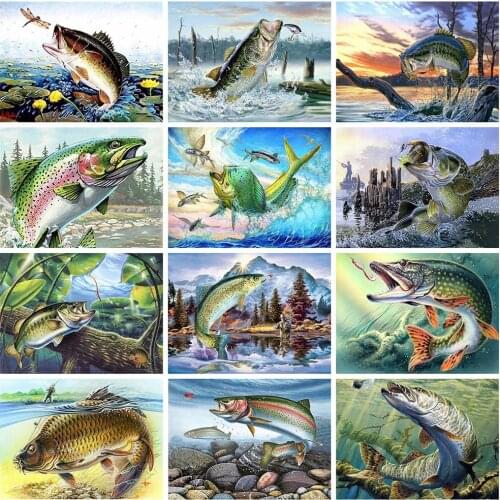 5D DIY Full Round Diamond Embroidery Fish Animals Diamond Painting Full Square Drill Mosaic Cross Stitch Kit Home Decor Gift