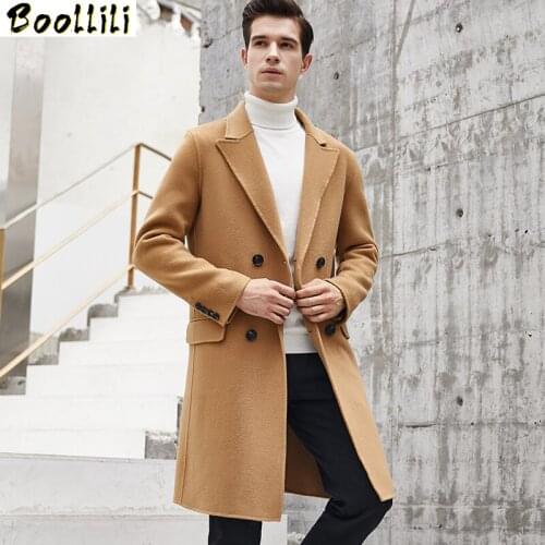 Boollili 100%Wool Coat Men Double Breasted Long Man Jacket Korean Style Overcoat Mens Coats and Jacket Abrigo Hombre