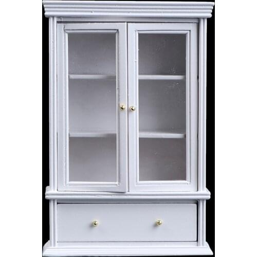 1:12 Dollhouse Miniature Wooden Furniture White Cabinet Dollhouse Accessories Wood Display Cupboard Cabinet Showcase Doll House