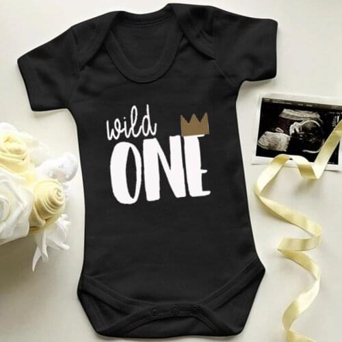 2021 Newborn Baby T-Shirt Bodysuit Wild One Cotton Infant Short Sleeve Toddle Baby Kids Jumpsuit Funny Baby Girls Boys Clothes