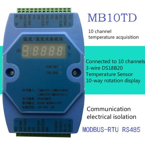 DS18B20 10 Multi-channel Temperature Acquisition Module RS485 Modbus RTU