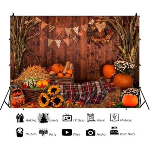 Harvest Season Pumpkin Sunflower Bunting Portrait Photography Background Vinyl Backdrop Birthday Party Photocall Studio Props