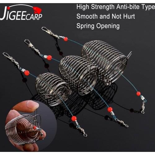 JIGEECARP 2pcs Carp Fishing Stainless Steel Bait Cage Trap Basket Feeder Holder Fishing Lure Cage Fishing Accessories Tools
