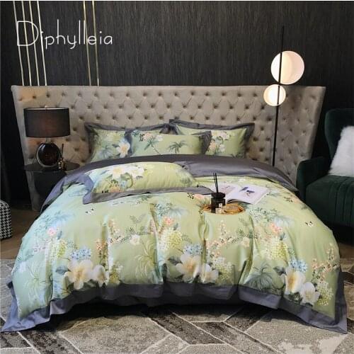 Diphylleia Bedding Set American Pastoral Style Super Soft Sea Island Cotton Floral Printed Luxury Duvet Cover UPS Free Shipping