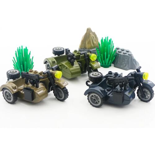 Bricks Military Army Accessory Motorcycle WW2 Soldiers Weapon Tricycle Car Military Parts Creator MOC Model Building Blocks Toys