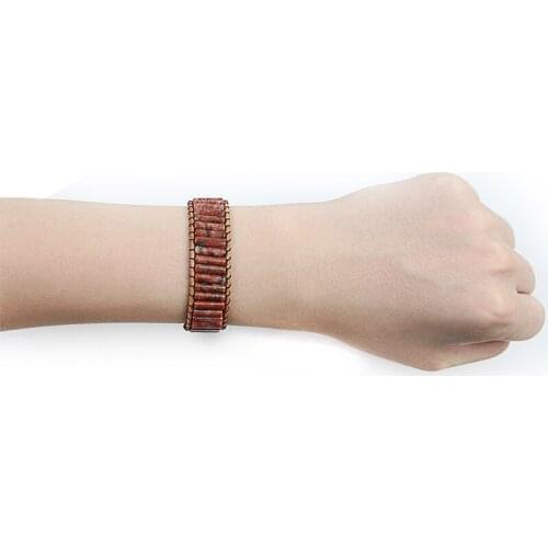 Red Chakra Natural Stone Handmade Sesame Bracelet Jewelry Tube Beads Leather Wrap Bracelet Creative Couples Bracelets