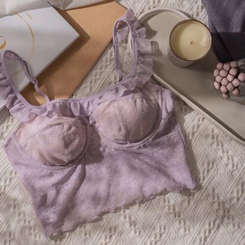 Wriufred Lace bra outside the vest, sexy young lady lingerie, lace women underwear, thin bralette wedding bridal home wear cloth