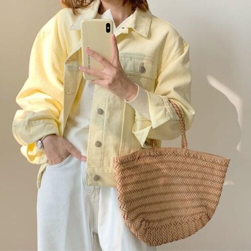 Lemon Denim jacket Autumn Spring New Casual Jean Jackets Women Long Sleeve Oversized Single Breasted Jacket Basic Coats SY156