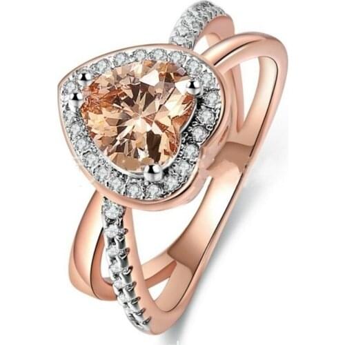 Fashion Luxury Women Heart Cut Rose Gold Palted Wedding Ring Engagement Jewelry Set Size 6-10