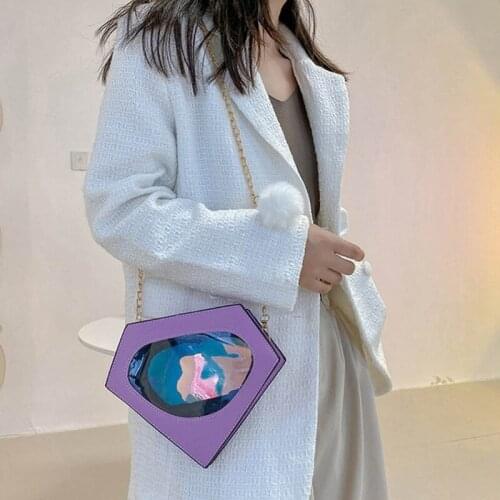 Diamond Shape Fashion Chain Shoulder Bag for Women Casual Holographic Clutch
