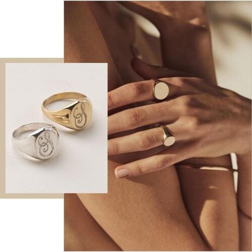 2020 Fashion Personalized Initial Signet Ring for Women Minimalist Alphabet Stamp Statement Ring Blogger Loves Unique Gift