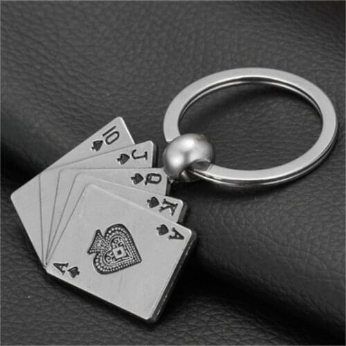 Fashion And Novelty Las Vegas Poker 10 J Q K A Charm Keychain Mens Trinkets Playing Card Key Chain