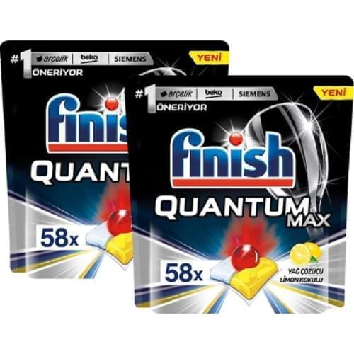 Finish Quantum Max Dishwasher Detergent 116 Capsules 58 x 2 Lemon New Model