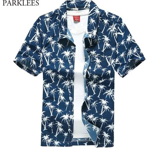 Funky Palm Tree Printed Hawaiian Shirt Men 2020 Summer New Short Sleeve Button Down Aloha Shirts Mens Holiday Vacation Chemise