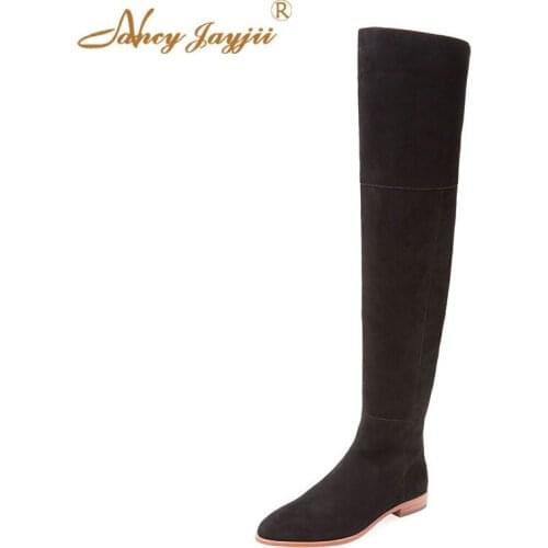 Flock Woman Shoes Ladies Black Boots Over-the-knee Low Square heels Winter Mature Leisure Casual Fashion Nancyjayjii 2019 Zipper