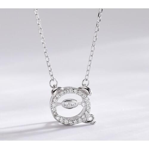 2019 New Year Gift Beating Pig Necklace Silver Rose Gold 925 Sterling Silver Clavicle Chain Literary Female Necklace SNE346