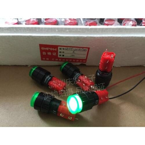 [VK] ONPOW red wave plastic self locking light button LAS1Y-22 24V green LED light 16MM round switch