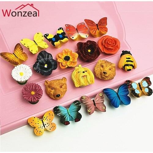 Butterfly Resin Furniture Single knob Colorful Cute Lovely Cabinet Pull For Children Bedroom Kids Closet Drawer Door Handle