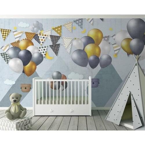 Beibehang Customized Nordic hand-painted simple valley hot air balloon childrens room bedroom background wallpaper papier peint