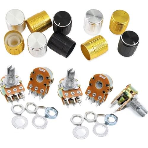 5pcs/lot Carbon Film Potentiometer WH148 15mm 6pin ,with Rotary Switch Knobs Cap Kit B1K 2K 5K 10K 20K 50K 100K 250K 500K 1M