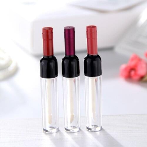 Empty 5 ML Lip Gloss Containers Plastic Wine Bottle Shaped Cosmetic Containers Red Pink Purple Lipgloss Tube Packaging 50 pcs