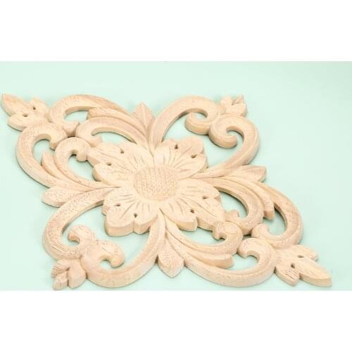 Rhombus Floral Wood Carved Decal Door Decor Corner Applique Wooden Carving Furniture Frame Wall Home 25*20*1cm European Style