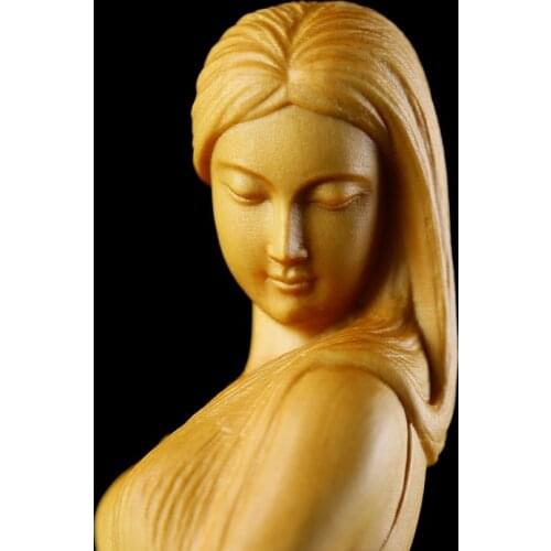 Boxwood 15 19 23cm Beauty Girl Sculpture Solid Wood Figure Statue Lucky Home Decor