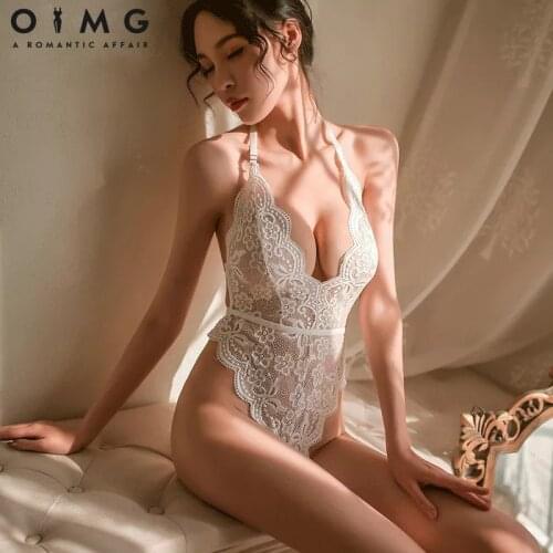 Sexy Hollow Lingerie Women Bra Set Lace Perspective Deep V Hot Erotic Underwear One Piece Halter Open Sexy Lingerie