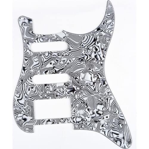 Musiclily HSS 11 Hole Guitar Strat Pickguard for Fender USA/Mexican Made Standard Stratocaster Style, 4Ply Black White Shell