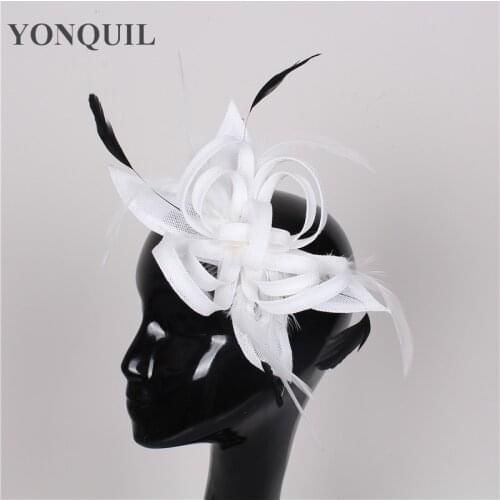 Elegant Women Race Fancy Hair Fascinators Wedding Imitation Sinamay Headwear With Feather Headband Cocktail Hair Accessories