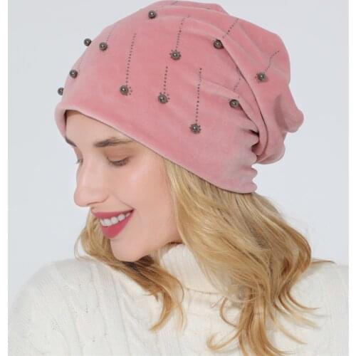 Winter Warm Hats Woman Beaines Cap Solid Casual Lady Slouchy Pearl Cap Crochet Ski Beanie Hat Female Soft Baggy Skullies Beanies