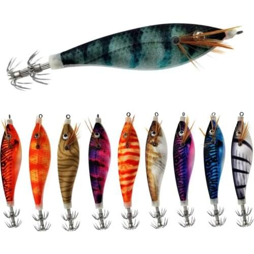 1Pcs Fishing Squid Hook Wood Shrimp Artificial Lure 10cm/12g Glow Jigging Octopus Jig Luminous