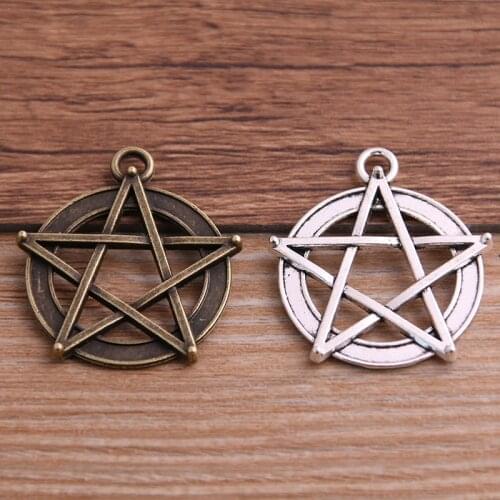 10pcs 27*30m Metal Alloy Two Color Finish Wicca Pentacle Charms DIY Bracelet Necklace Jewelry Findings