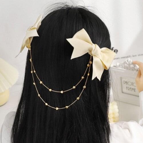 2021 Double Bow Chain Tassels Clip Hair Accessories Women Girls Pince Cheveux Spinki Do Wlosow Pinzas Para El Pelo Accessoire