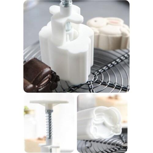 YYSD 50g Mooncake Barrel Mold with 3D Rabbit Stamp Hand Press Moon Cake Pastry Mould DIY Bakeware Mid-autumn Festival