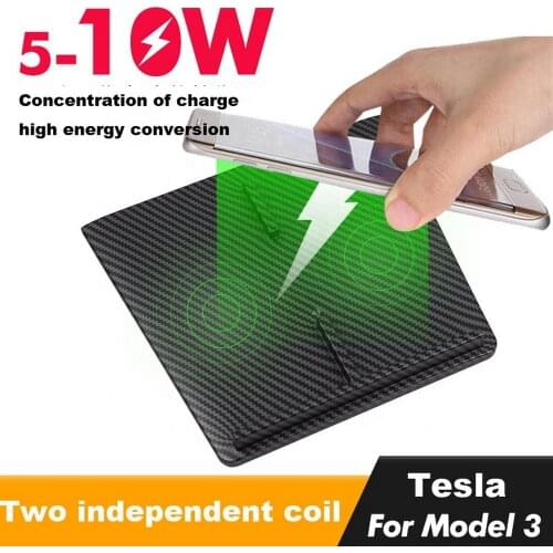 Model3 Car Wireless Charging For Tesla Model 3 Y USB Ports Fast Charger Dual Phone Accessories Carbon ABS 2017-2021 Model Three